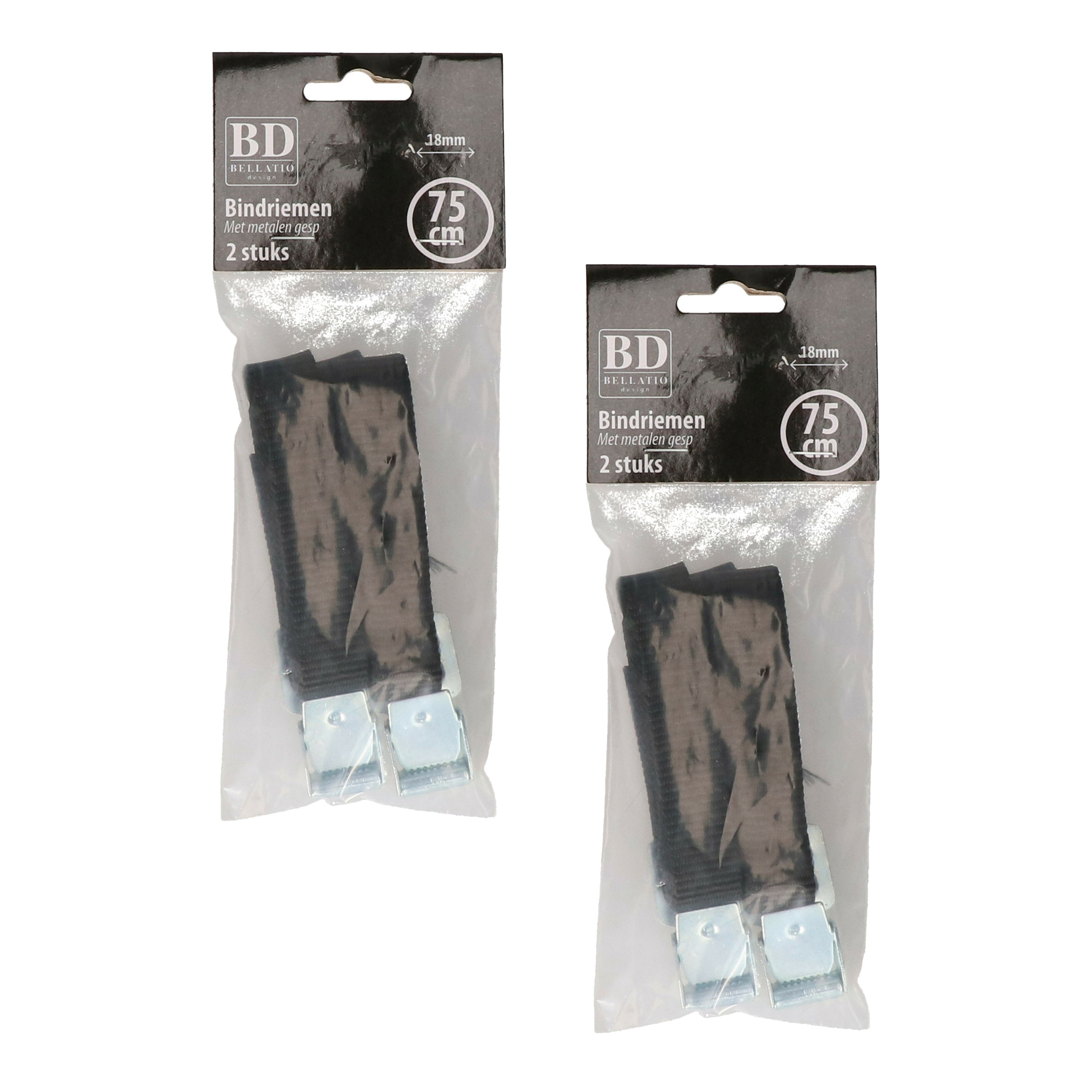 Bellatio Design spanbanden/sjorbanden/bindriemen - 4x stuks - zwart - 75 cm -