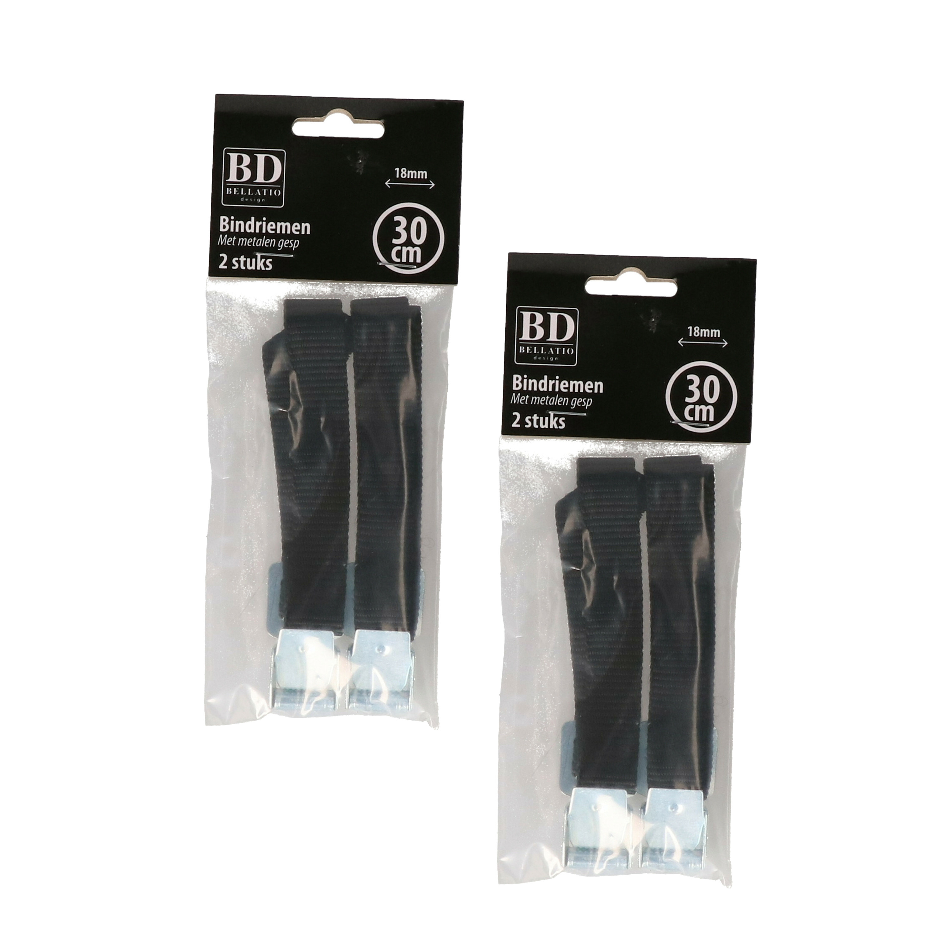 Bellatio Design spanbanden/sjorbanden/bindriemen - 4x stuks - zwart - 30 cm -