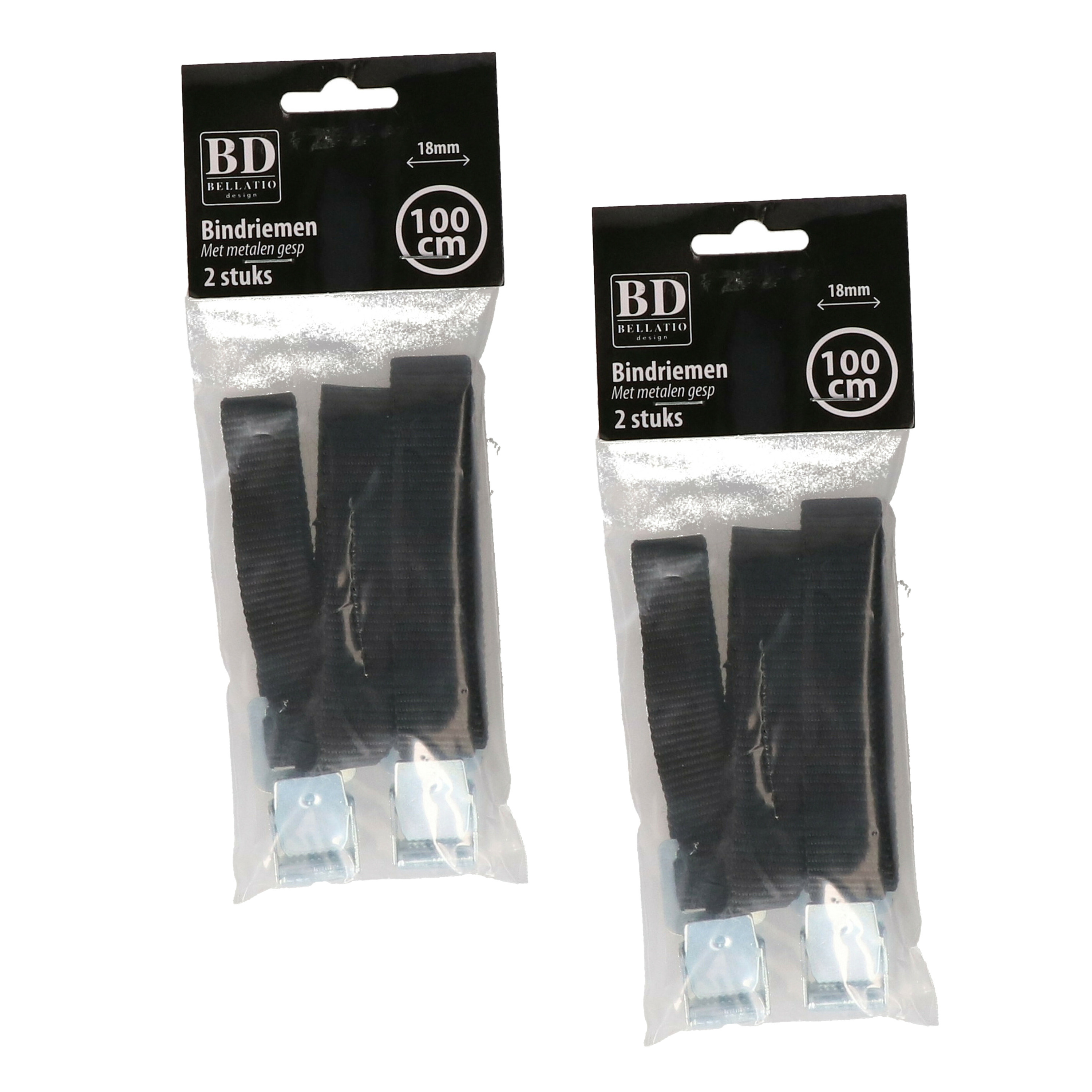 Bellatio Design spanbanden/sjorbanden/bindriemen - 4x stuks - zwart - 100 cm -