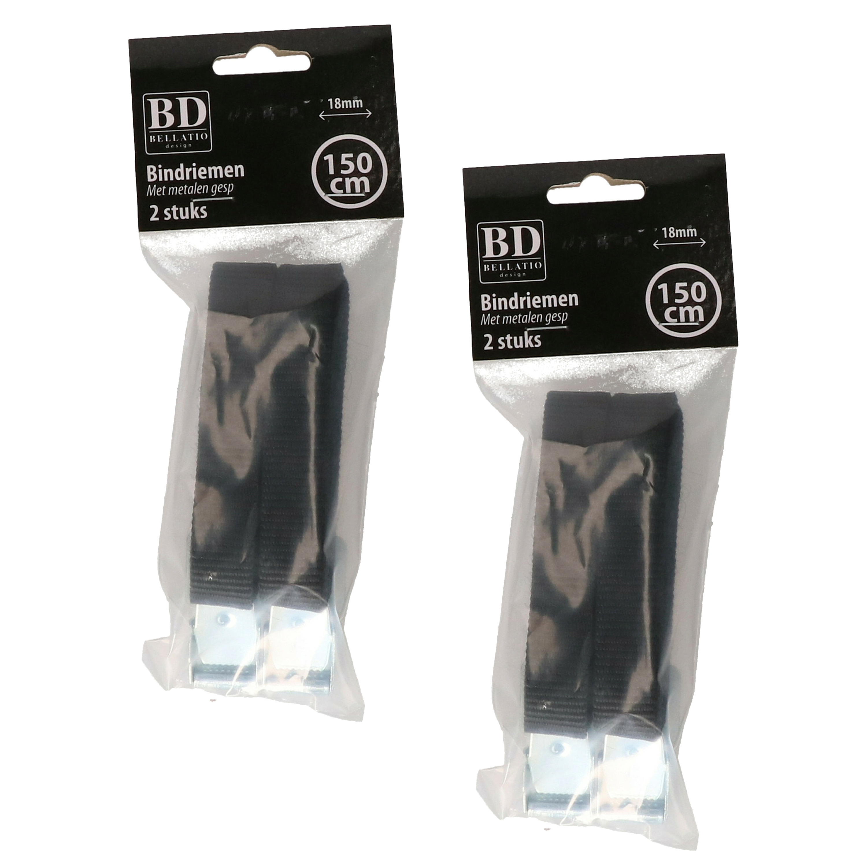 Bellatio Design spanbanden/sjorbanden/bindriemen - 4x stuks - zwart - 150 cm -