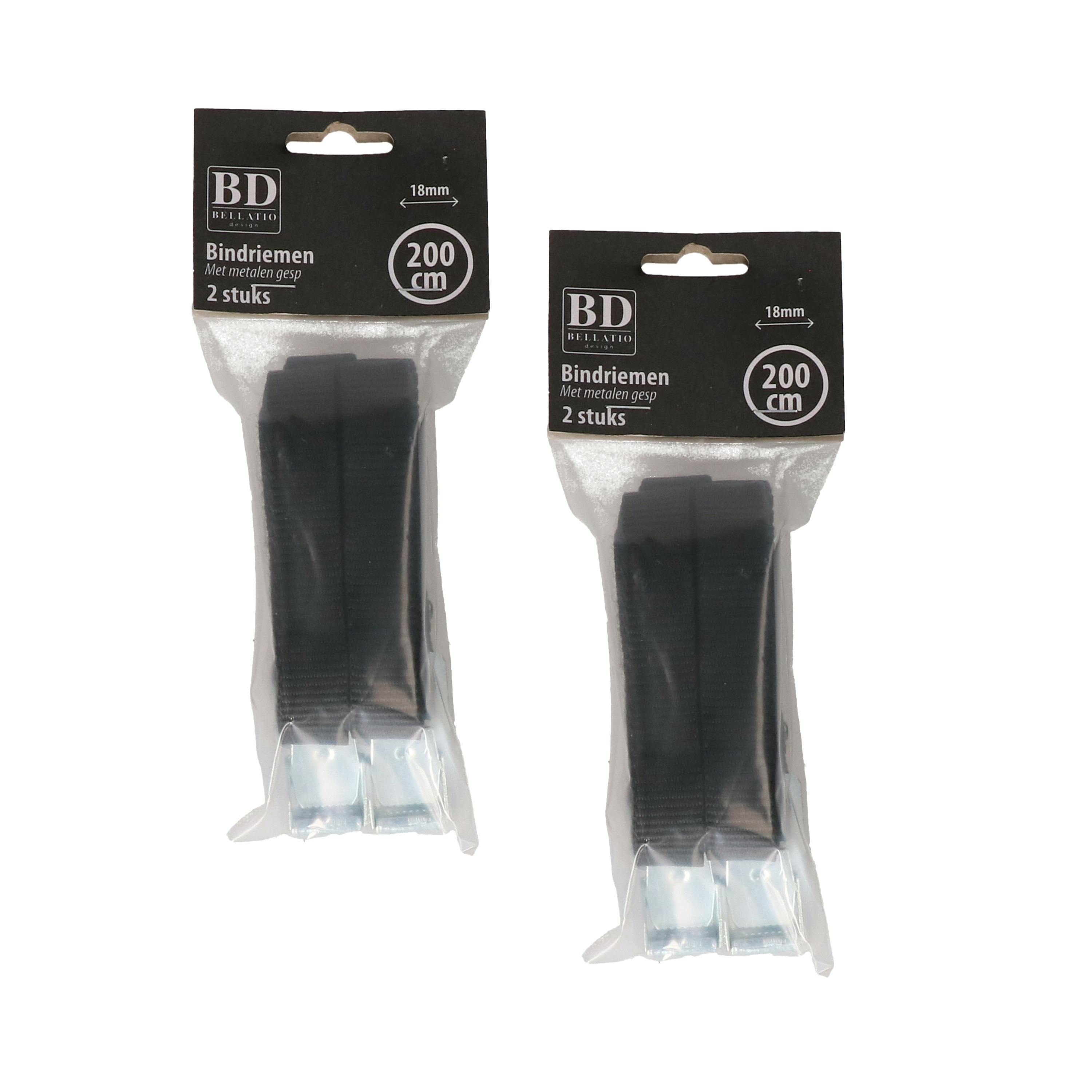 Bellatio Design spanbanden/sjorbanden/bindriemen - 4x stuks - zwart - 200 cm -