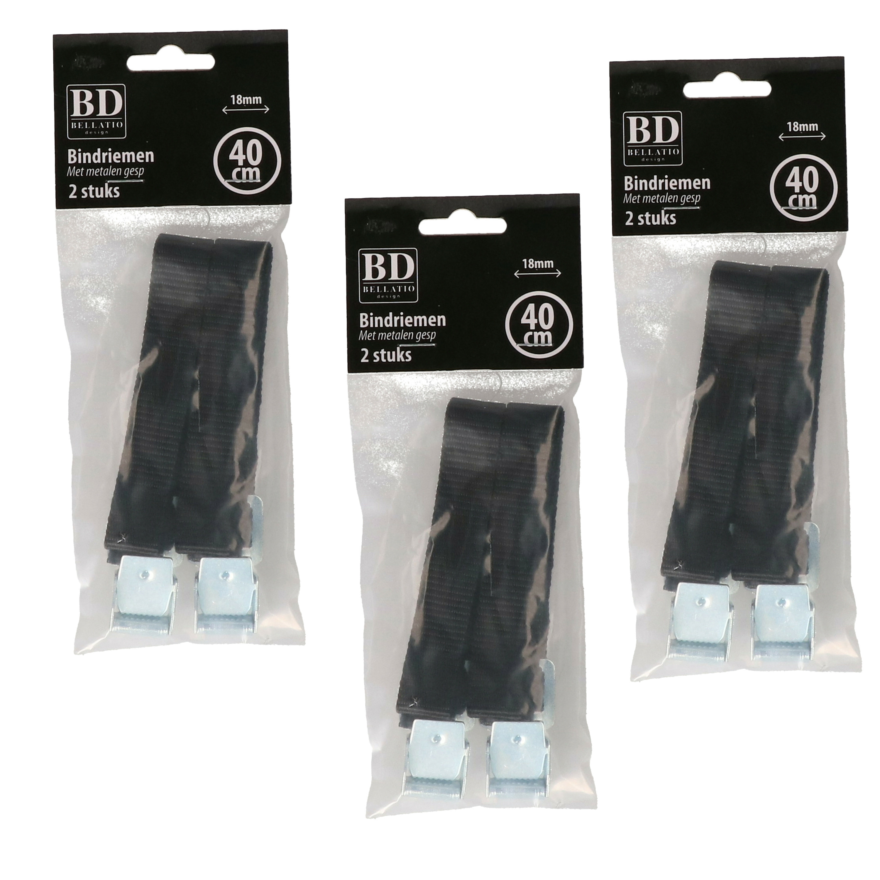 Bellatio Design spanbanden/sjorbanden/bindriemen - 6x stuks - zwart - cm -
