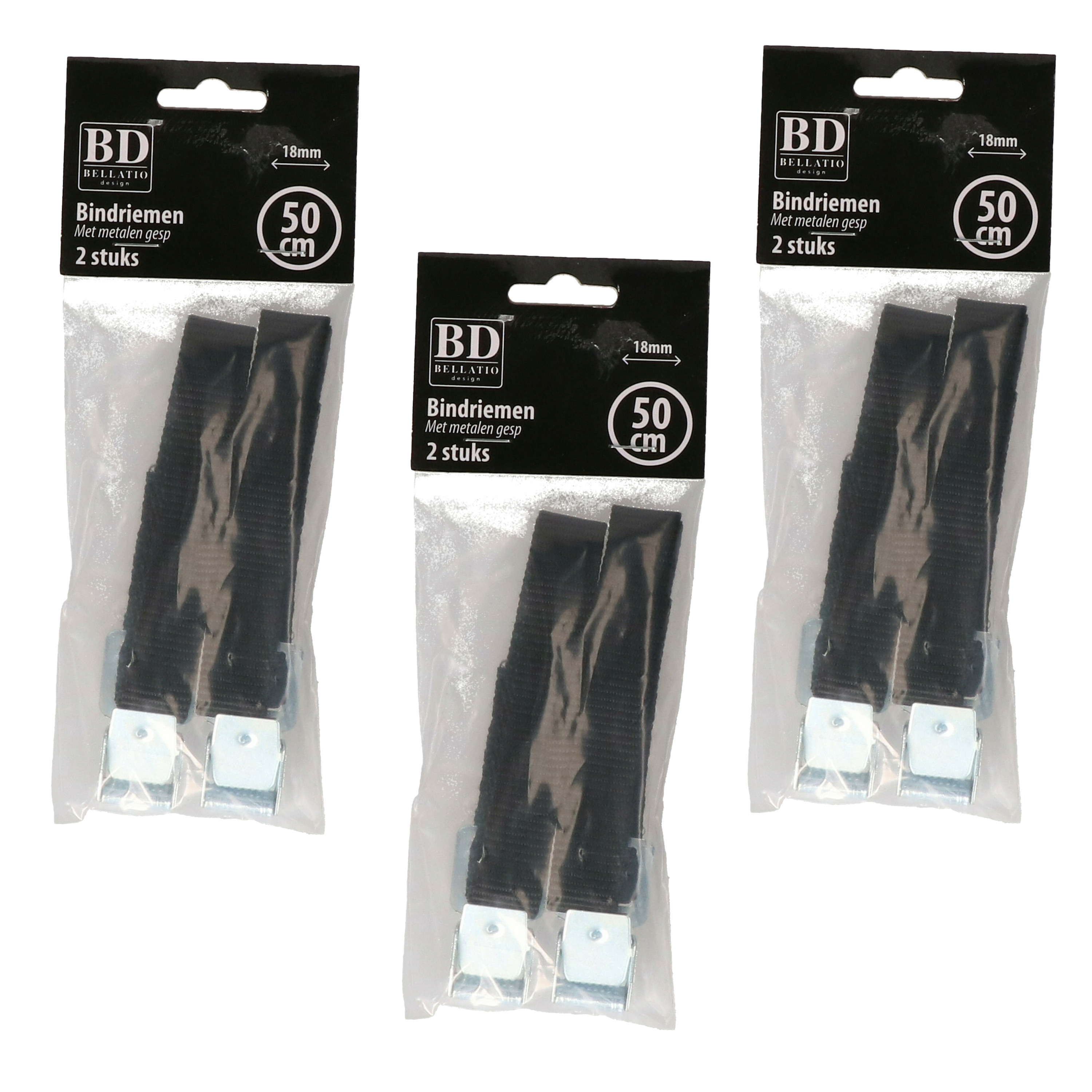 Bellatio Design spanbanden/sjorbanden/bindriemen - 6x stuks - zwart - 50 cm -
