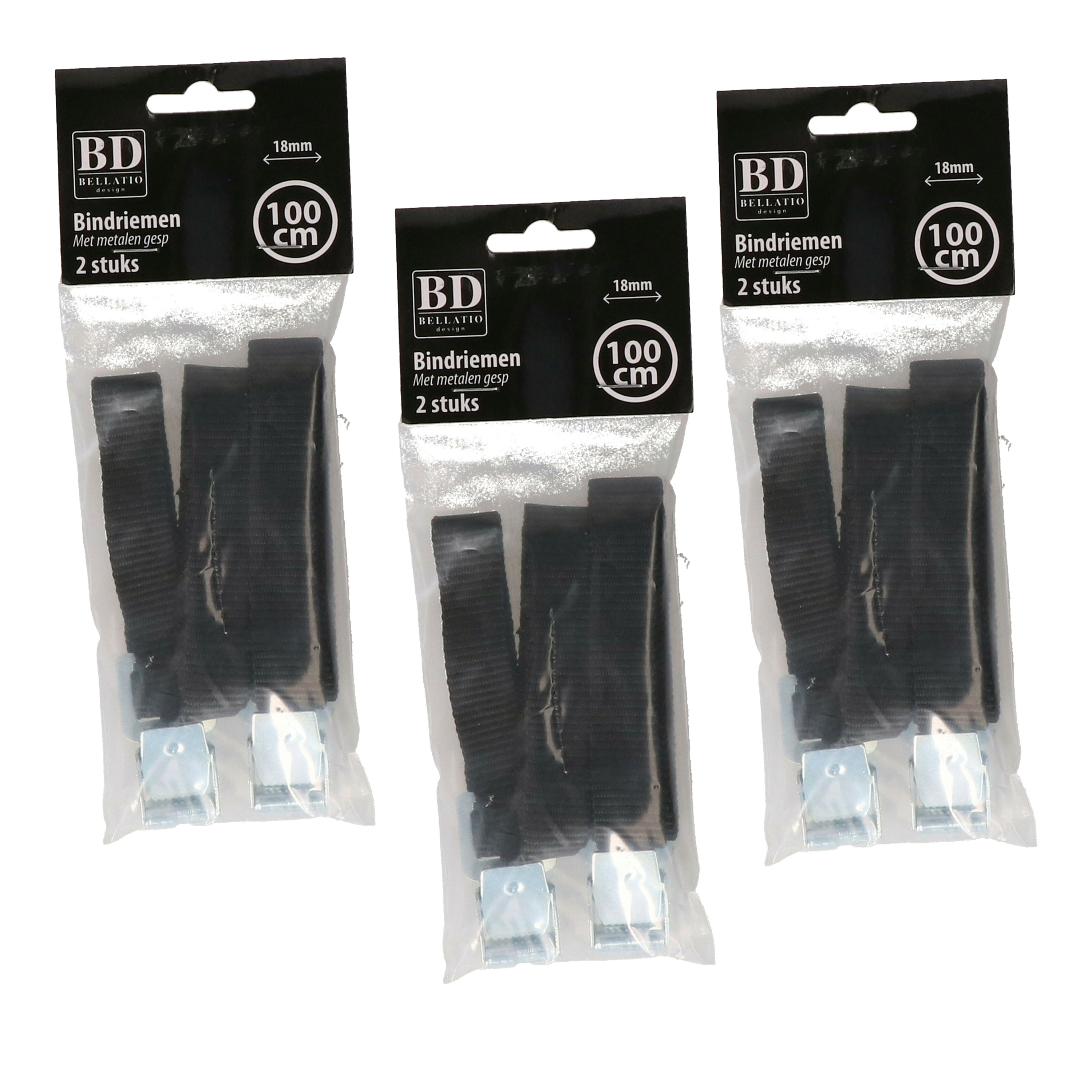 Bellatio Design spanbanden/sjorbanden/bindriemen - 6x stuks - zwart - 100 cm -