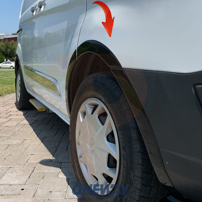 Ford Oneway Set spatbordverbreders (Trims) passend voor  Transit Custom MK1 2012-2018 Glanzend zwart