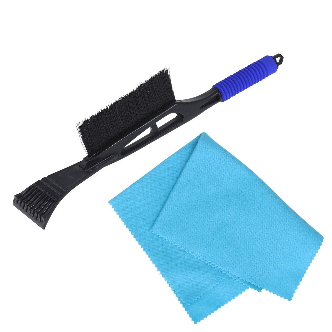 Merkloos Autoramen lange IJskrabber met borstel zwart/blauw 53 cm met anti-condens doek -