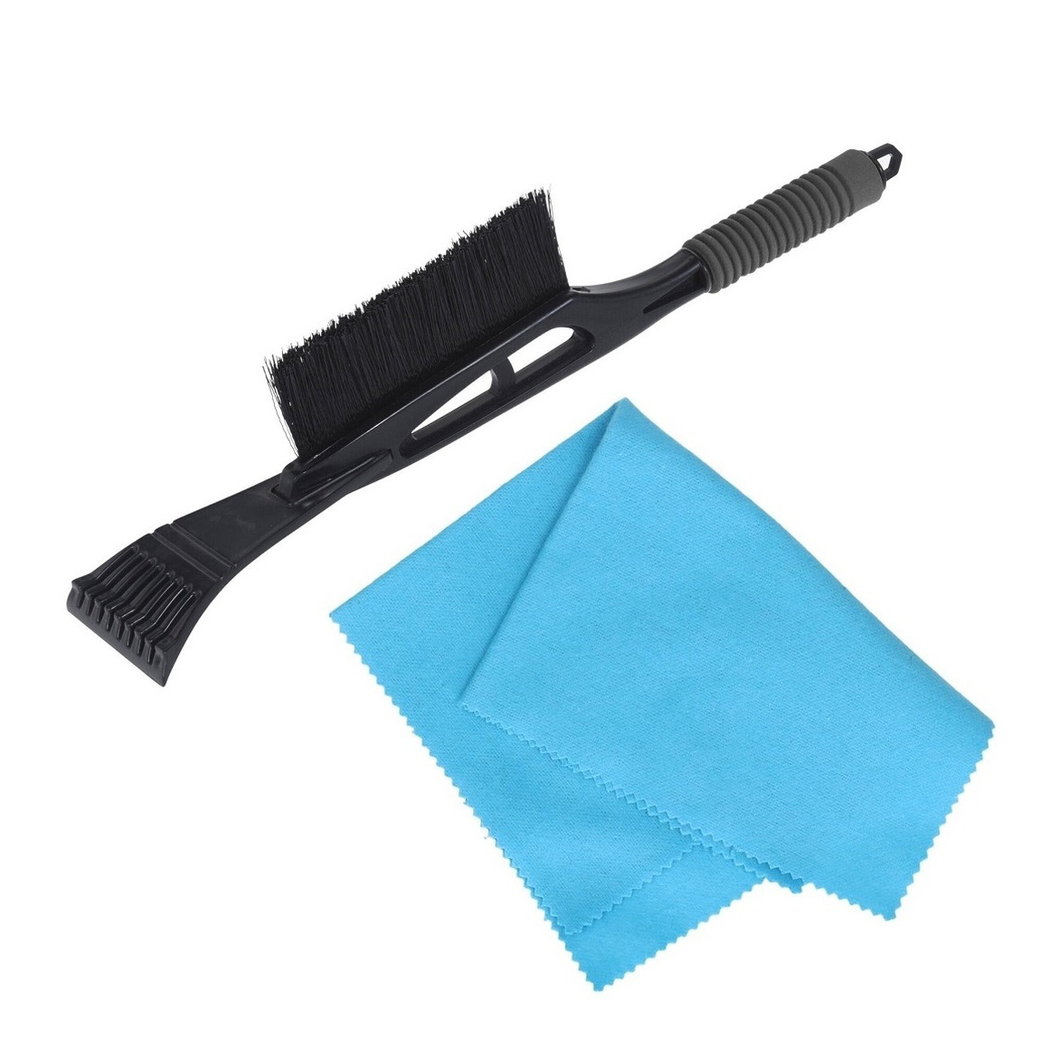 Merkloos Autoramen lange IJskrabber met borstel zwart/grijs 53 cm met anti-condens doek -