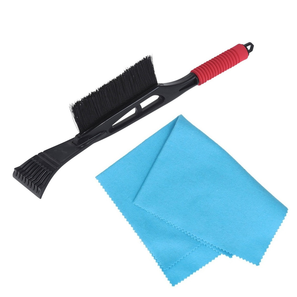 Merkloos Autoramen lange IJskrabber met borstel zwart/rood 53 cm met anti-condens doek -