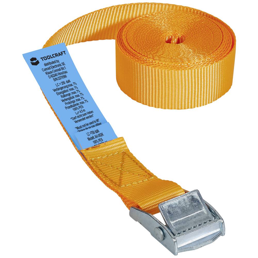 TOOLCRAFT TO-6811770 Klemband Trekkracht (lc) vastbinden (enkel/direct): 125 daN (l x b) 4.5 m x 25 mm Klemslot EN 12195-2