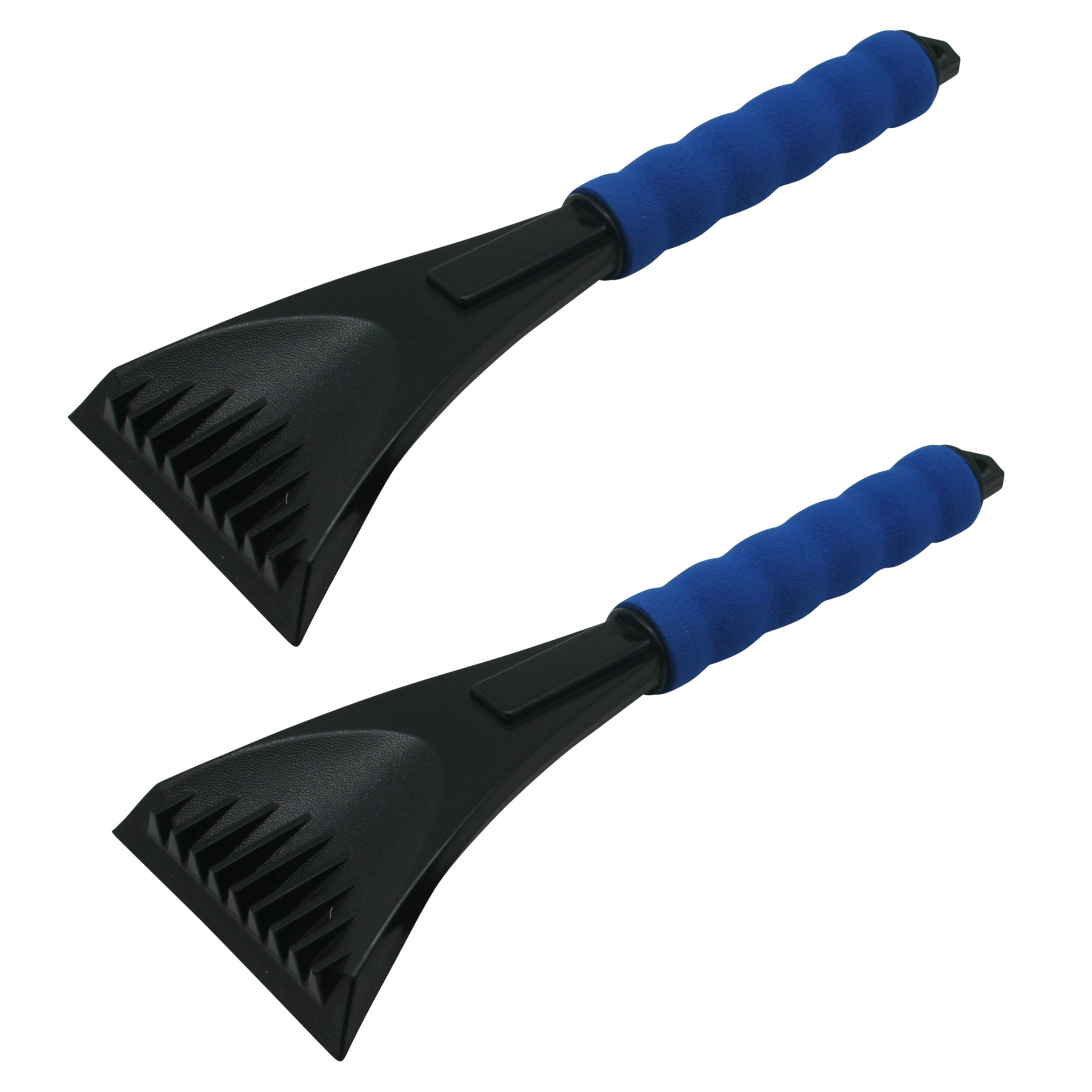 Merkloos 2x stuks kunststof ijskrabber zwart/blauw met softgrip handvat 28 cm -