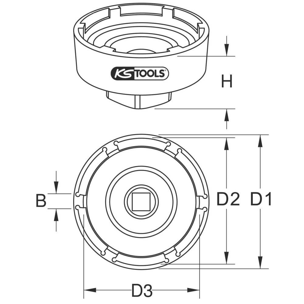 KS Tools 460.3740 3/4-sleufmoersleutel met 4 pennen voor DAF, binnentap Ø 66,8 mm