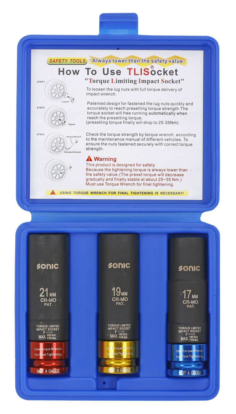 Sonic Wielmoerdoppenset 1/2, met vast moment 3-dlg.