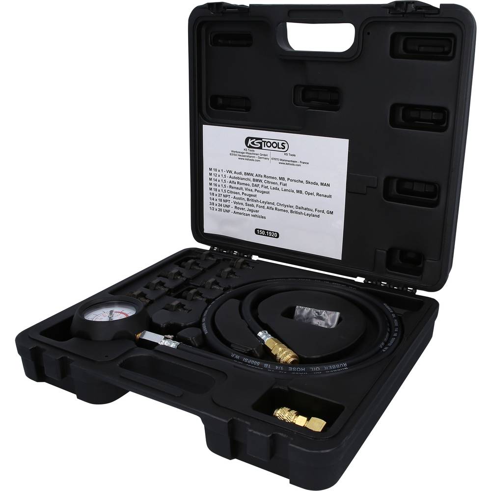 KS Tools 150.1920 Oliedruk-tester, 12-delig, 0-10 bar