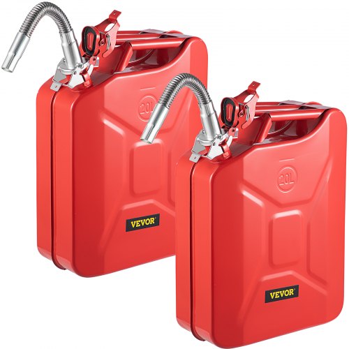 VEVOR 20L benzine jerrycan, brandstofbus, 2-pack, met 300 mm flexibele schenktuit, afsluitbare gastank, voor de meeste auto's, vrachtwagens en apparaten, rood