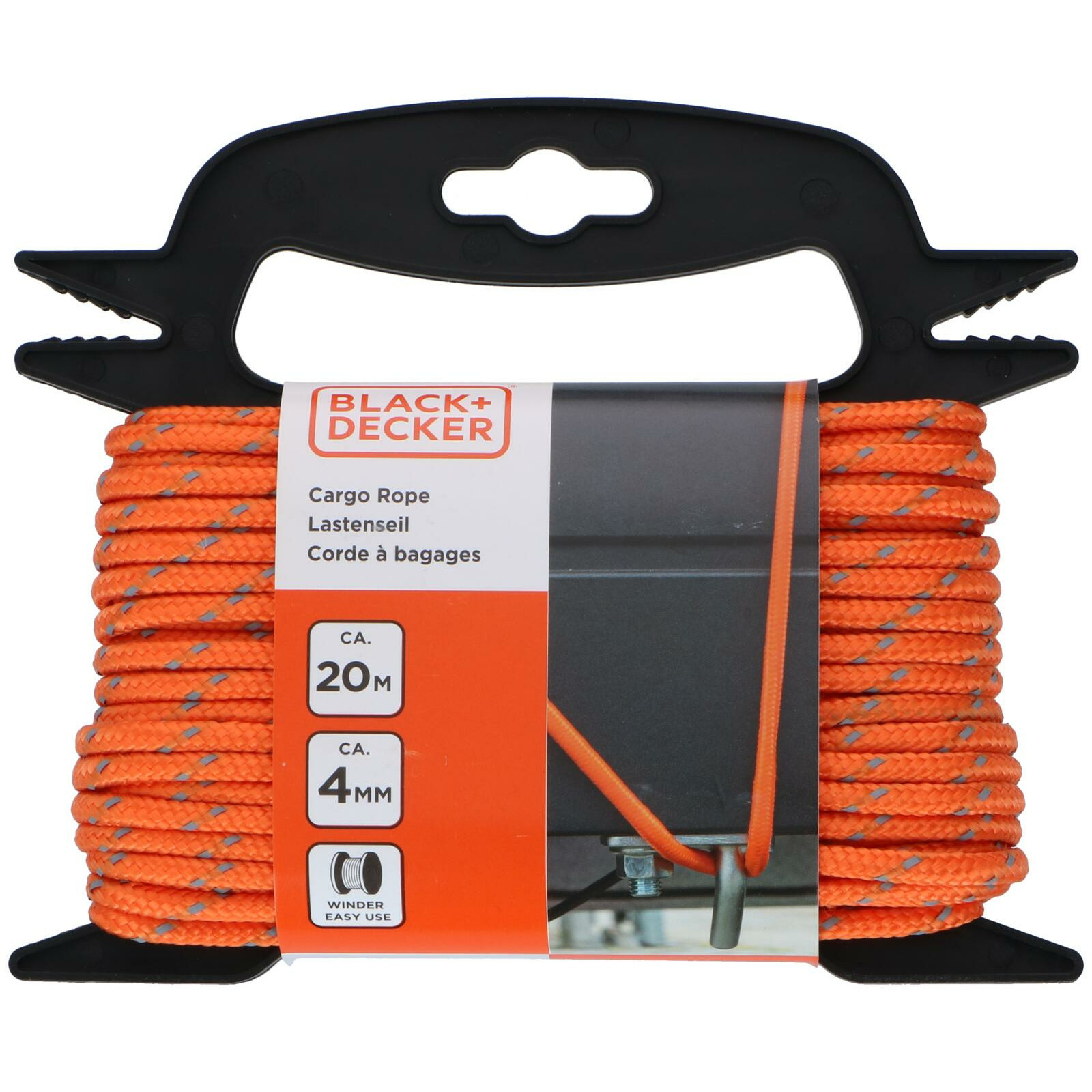 Black & Decker Spanband elastisch koord - met oproller - 20 meter - 4mm dik - voor dekzeilen/aanhanger/vastsjorren -