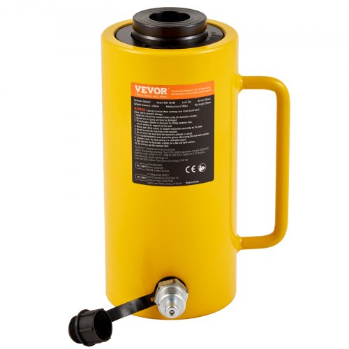 VEVOR hydraulische cilinderkrik Capaciteit 30T Hydraulische cilinder 100 mm slag Enkelwerkend Draagbaar Geel, hydraulische krik Holle zuigerkrik Hydraulische fles 6,9 kg voor riggers Fabrikanten