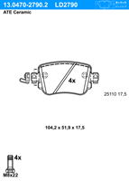 Remblokkenset, schijfrem ATE Ceramic ATE, u.a. für Seat, VW, Audi, Skoda