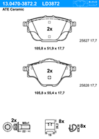Remblokkenset, schijfrem ATE Ceramic ATE, u.a. für DS, Peugeot, Citroën, Opel, Vauxhall