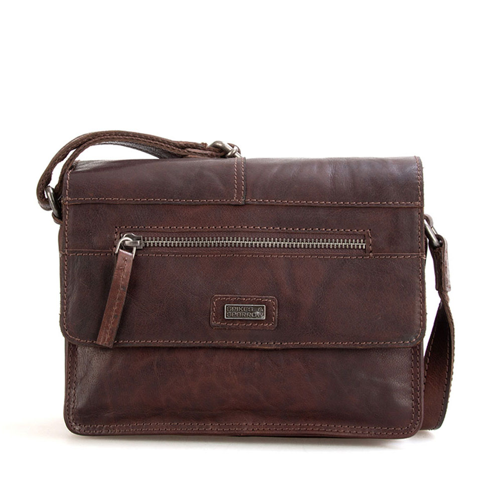 spikes&sparrow Spikes & Sparrow Crossbody Schoudertas met Overslag Donker Bruin