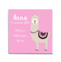 geboortexpress.nl Geboortetegeltje met Alpaca roze