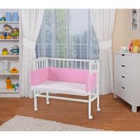 Waldin Baby Beistellbett mit Matratze, höhen-verstellbar, Holz natur oder weiß lackiert, Große Liegefläche:Punkte-rosa, Weiß lackiert