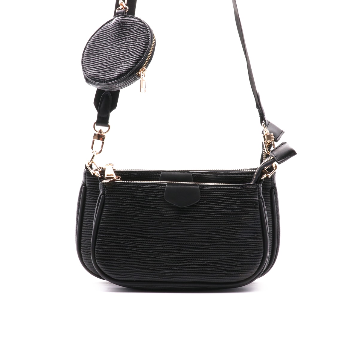 Expo XL Pochette Crossbody Tas, Zwart Rib