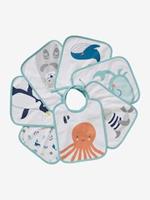 VERTBAUDET Set van 7 babyslabbetjes  met decor zeedieren prints op witte achtergrond