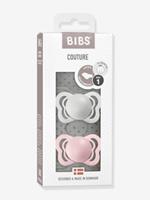 BIBS Set van 2  Couture-fopspenen, maat 1 van 0 tot 6 maanden mist grijs + bloesem roze