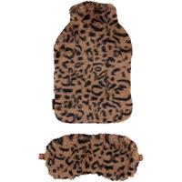 Apollo Superzachte fluffy cheetah/luipaard print warmwaterkruik en slaapmasker cadeau set Bruin