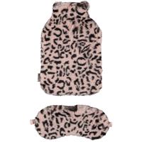 Apollo Superzachte fluffy cheetah/luipaard print warmwaterkruik en slaapmasker cadeau set Roze
