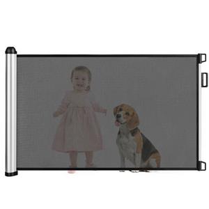 Costway Einziehbares Schutzgitter für Babys und Haustiere Breites Sicherheitstor aus Maschengitter 140 x 8 x 89 cm Grau