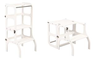 ettetete Step'n'Sit Lernturm klappbar aus Holz in Weiß Montessori Küchenhelfer für Kinder 2-in-1 Lernstuhl mit Tisch - Weiß - Ette Tete