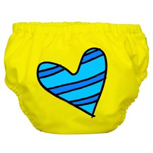 Babybum Charlie Banana 2-in-1 Zwemluier en Oefenbroekje- Blue Petit Coeur on Yellow - Maat M (7-9 kilo)