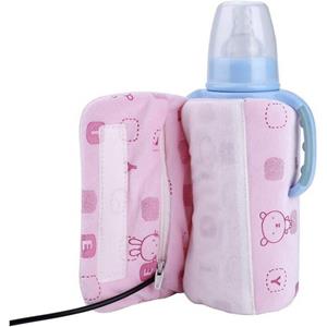 longziming Babyflaschenwärmer Baby-Flaschenwärmer – Kristall-Samt, USB, tragbar, Reisebecher- rosa