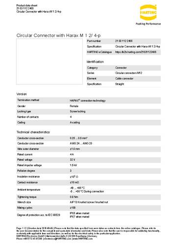 Harting 21 03 112 2405 Kabelconnector Totaal aantal polen: 4 1 stuk(s)