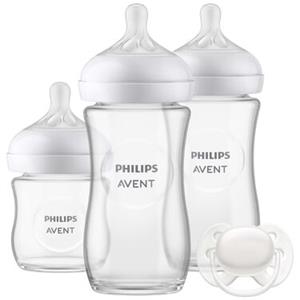 Philips Avent Babyflasche »Natural Response Starter-Set Glas für Neugeborene SCD878/11«, 3 Flaschen aus Glas und ultra soft Schnuller