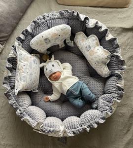 Loolay Bettnestchen »MINKY Graphit/ HASE Beige-Weiß ENGELSNEST Babynest, Unterlage«, (Perfekt OSTERN Babyaustattung Geschenk!, Original  Babynestchen Spielmatte Reisebett ►SE