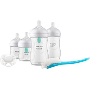 Philips Avent Babyflasche Natural Response Flaschen-Set Air-Free Ventil SCD657/11, 4 Flaschen mit AirFree-Ventil, ultra soft Schnuller, Flaschenbürste