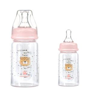 Kikkaboo Babyflasche Baby Glasflasche 120 ml, Savanna Anti-Kolik-Silikonsauger Größe S Deckel