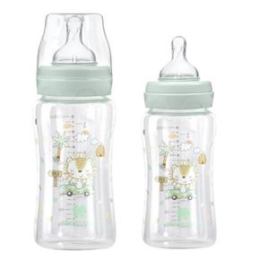 Kikkaboo Babyflasche Baby Glasflasche 240 ml, Weithalsöffnung, Deckel, Silikonsauger Größe M