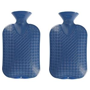 Set van 2x stuks warm water kruiken blauw ruit/ribbel 2 liter -