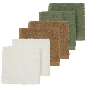 MEYCO Burp Cloths Set van 6 Off white /Toffee/ Forest Green