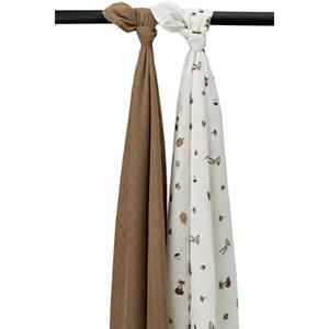 MEYCO Swaddle 2 Pack Mousseline Forest Animals - Toffee - 120 x 120 cm