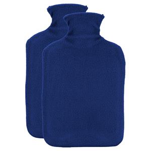 H&S Collection Warmwaterkruik - 2x - met fleecehoes - donkerblauw - 1,75L - kruik -