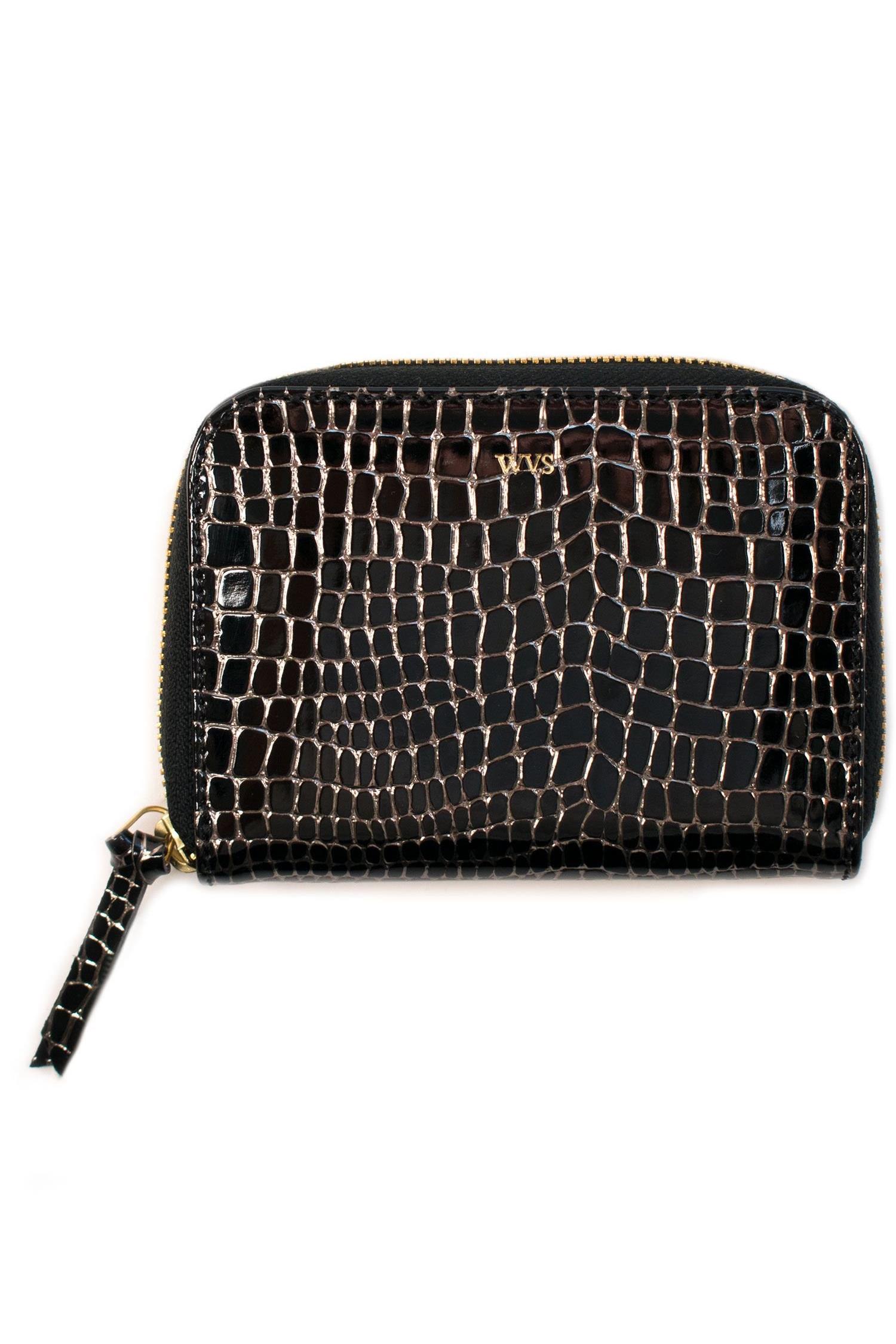 Will's Vegan Store Damen vegan Kleine Geldbörse Fake Croco Gold Schwarz
