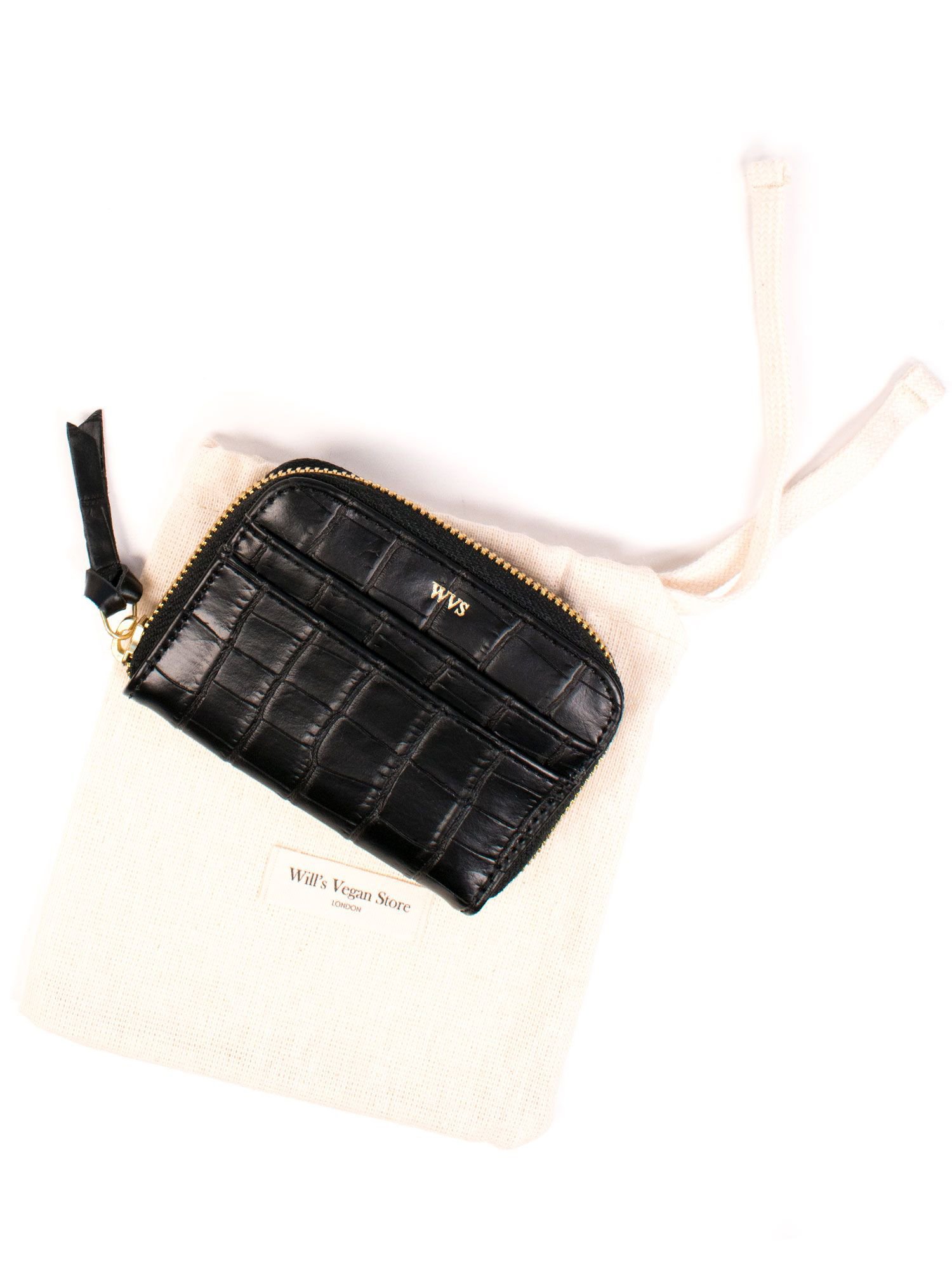 Will's Vegan Store Damen vegan Geldbörse Mock Croc Schwarz Lack