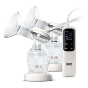 NUK Soft & Easy elektrische dubbele borstkolf met oplaadbare batterij en witte borststukjes, incl. Perfect Match 150ml babyflesje