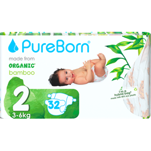 PureBorn™ ureBorn Baby Luiers Made from Organic Bamboo Size 2 36kg 32 Stuks 900g bij Jumbo