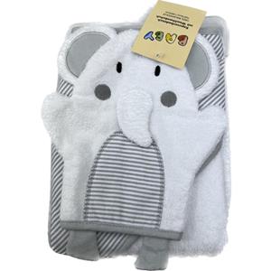 Hütte & Co Hut cadeauset badhanddoek met capuchon en washandje olifant grijs