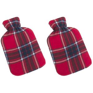 Merkloos Set van 2x stuks water kruik met fleece hoes rode Schotse ruit print 1,7 liter -